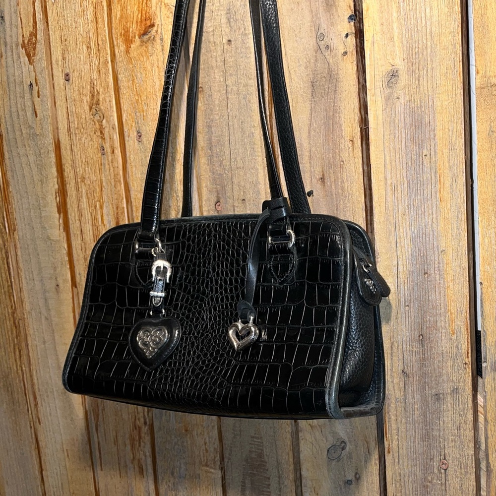 Brighton Black Croc-Embossed Shoulder Handbag - Picture 3 of 7